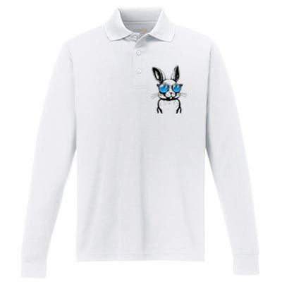 Funny Bunny Face With Sunglasses Men Easter Day Performance Long Sleeve Polo