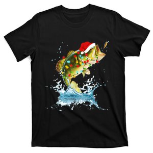 Funny Bass Fishing Santa Hat Christmas Pajama Fishermen Fish T-Shirt