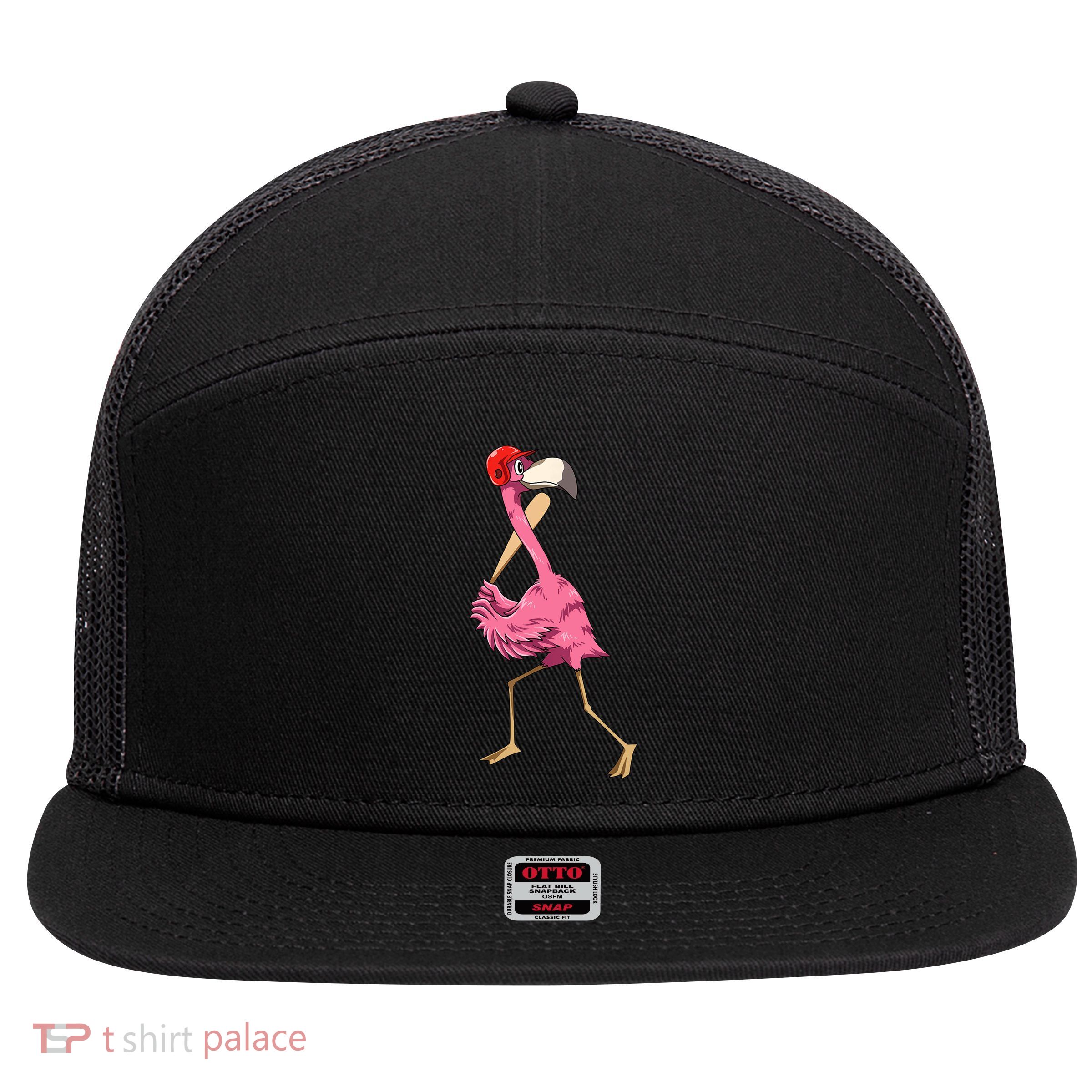 Flamingo Baseball Flamingo Playing Baseball Flamingo 7 Panel Mesh Trucker Snapback Hat