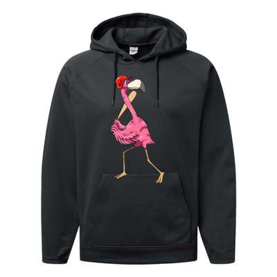 Flamingo Baseball Flamingo Playing Baseball Flamingo Performance Fleece Hoodie