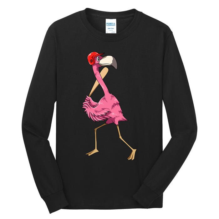 Flamingo Baseball Flamingo Playing Baseball Flamingo Tall Long Sleeve T-Shirt
