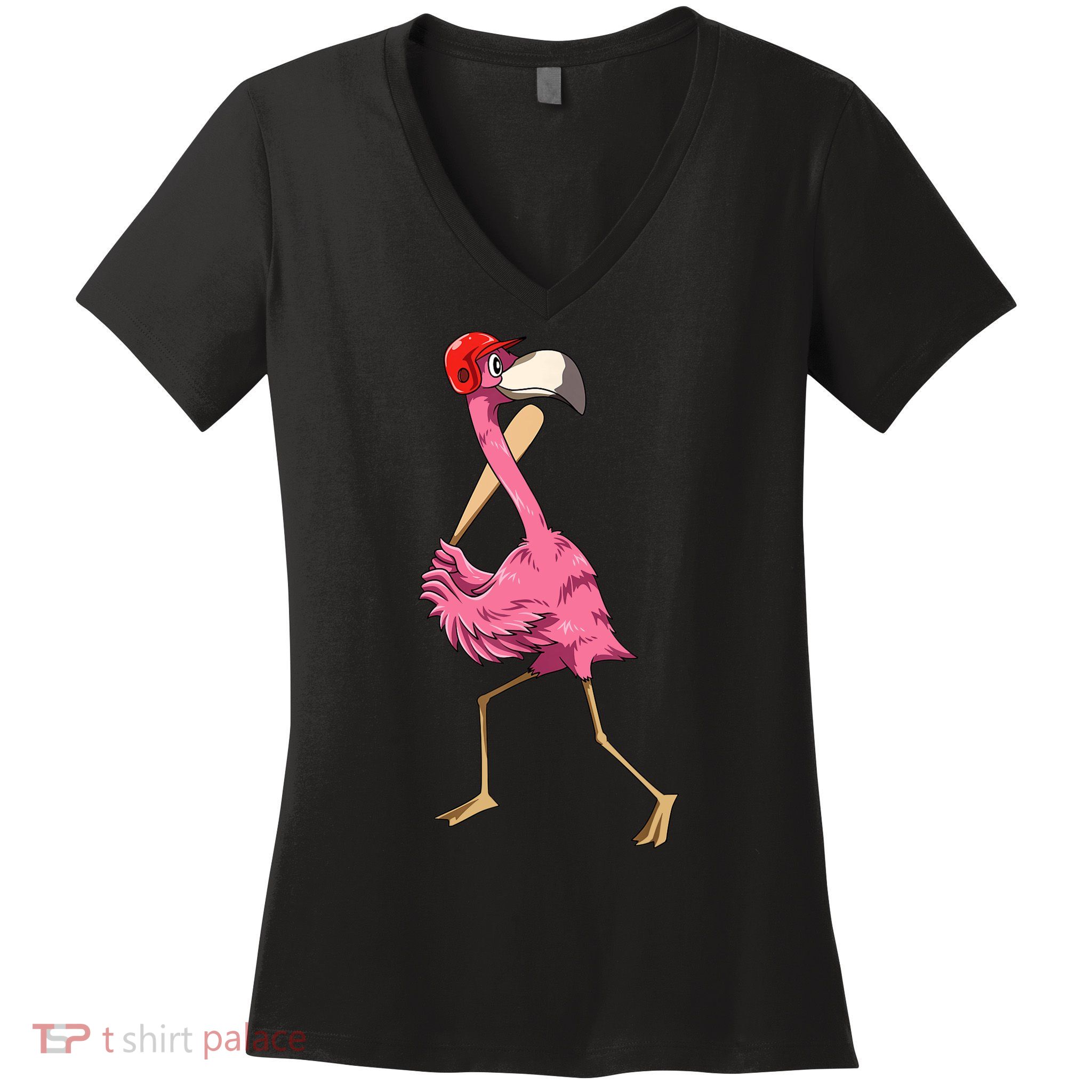 Flamingo Baseball Flamingo Playing Baseball Flamingo Women's V-Neck T-Shirt