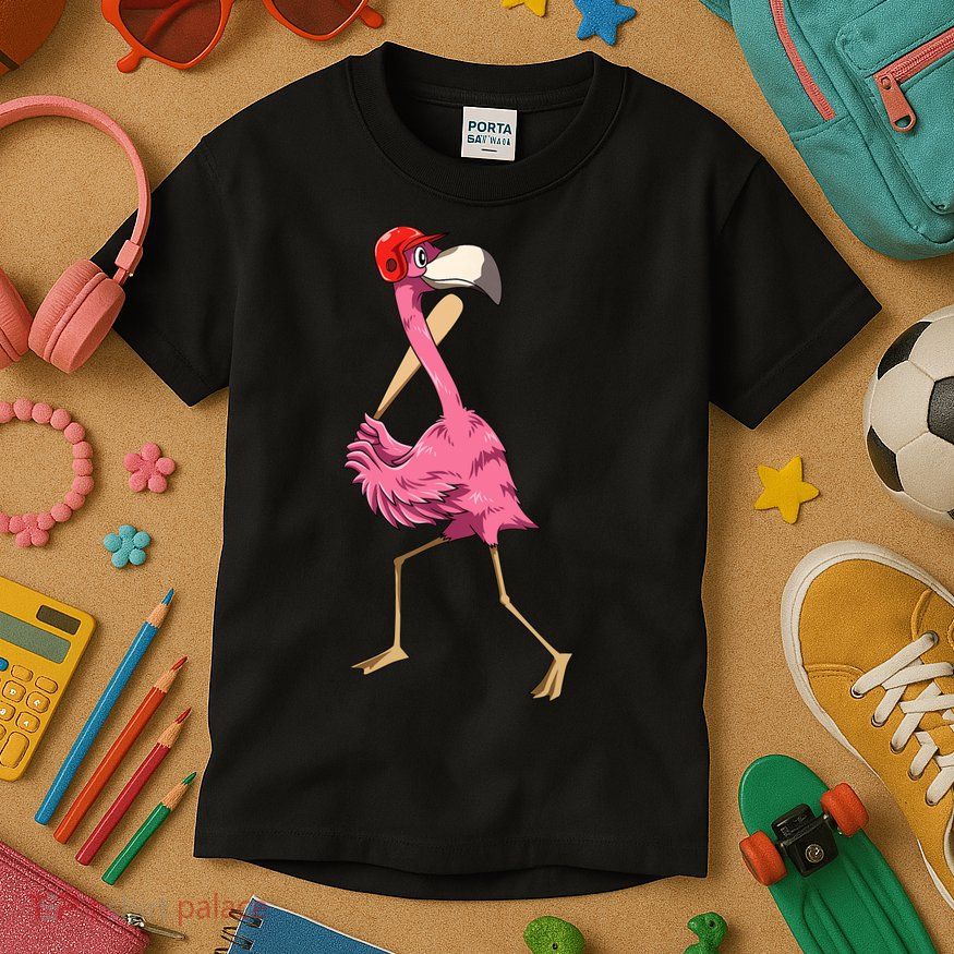 Flamingo Baseball Flamingo Playing Baseball Flamingo Kids T-Shirt