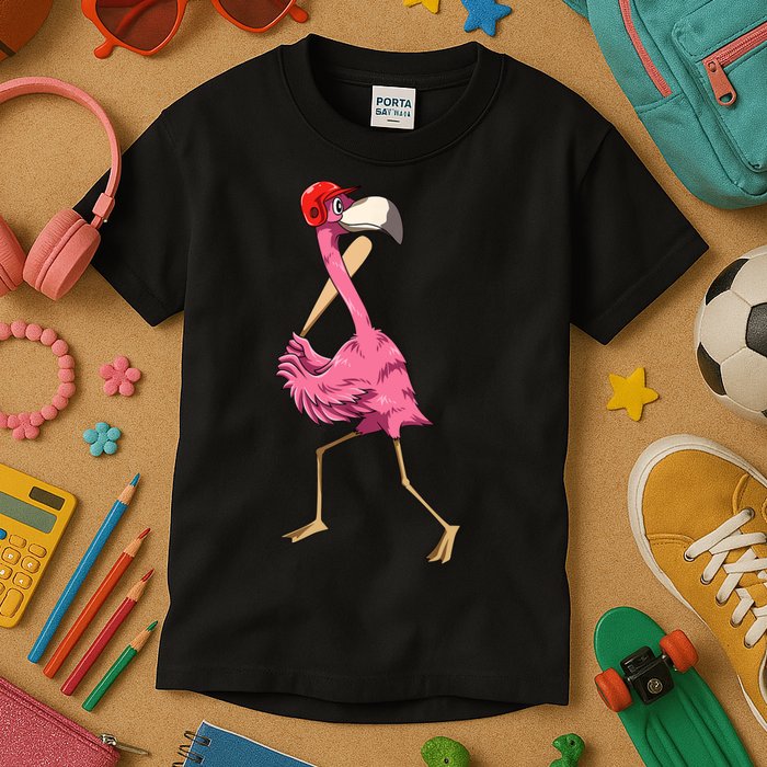Flamingo Baseball Flamingo Playing Baseball Flamingo Kids T-Shirt