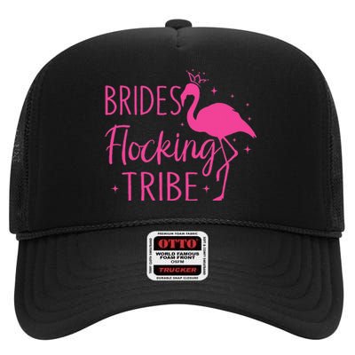 Flamingo Brides Flocking Tribe Funny Pink Bird Lovers High Crown Mesh Back Trucker Hat