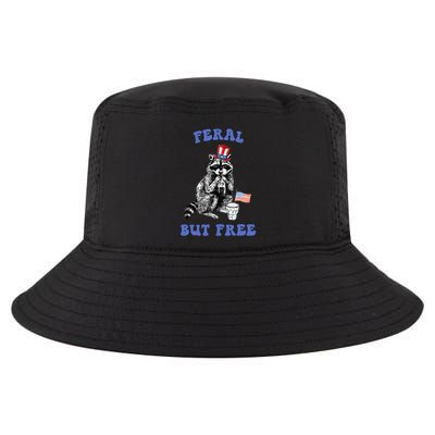 Feral But Free Funny 4th Of July Raccoon Independence Day Cool Comfort Performance Bucket Hat