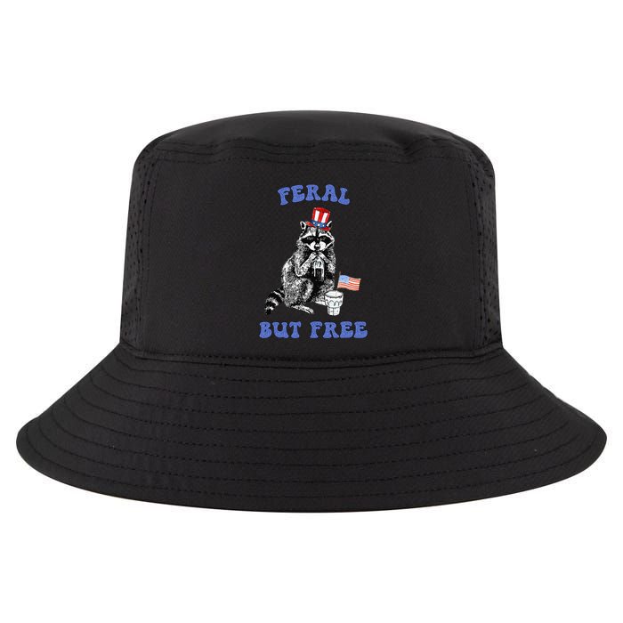 Feral But Free Funny 4th Of July Raccoon Independence Day Cool Comfort Performance Bucket Hat