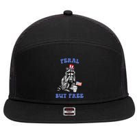 Feral But Free Funny 4th Of July Raccoon Independence Day 7 Panel Mesh Trucker Snapback Hat