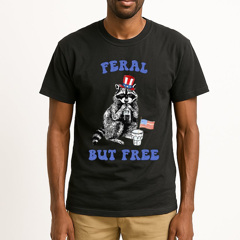 Feral But Free Funny 4th Of July Raccoon Independence Day Tall T-Shirt