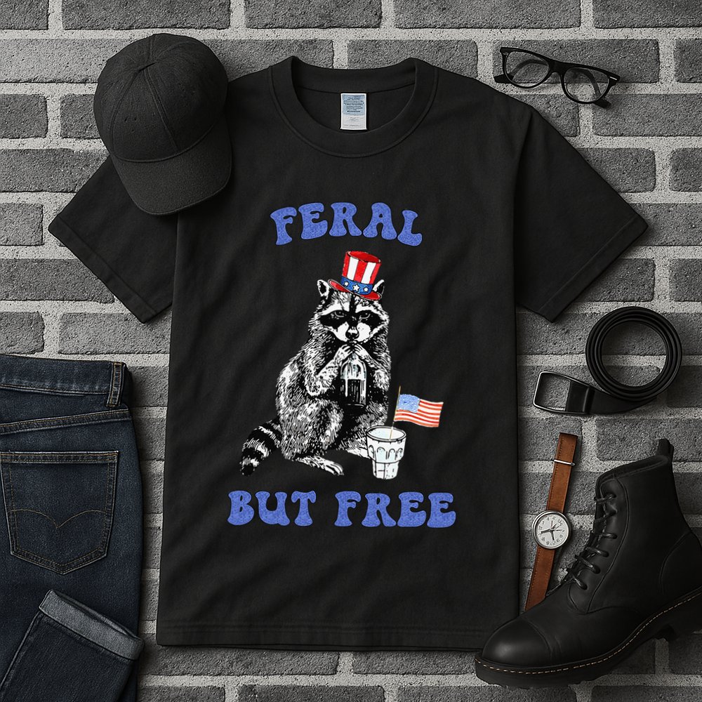 Feral But Free Funny 4th Of July Raccoon Independence Day Tall T-Shirt