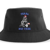 Feral But Free Funny 4th Of July Raccoon Independence Day Sustainable Bucket Hat