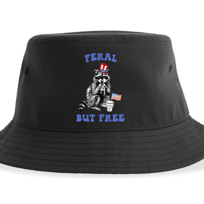 Feral But Free Funny 4th Of July Raccoon Independence Day Sustainable Bucket Hat