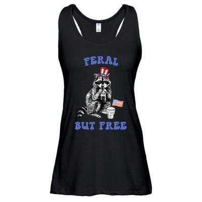 Feral But Free Funny 4th Of July Raccoon Independence Day Ladies Essential Flowy Tank