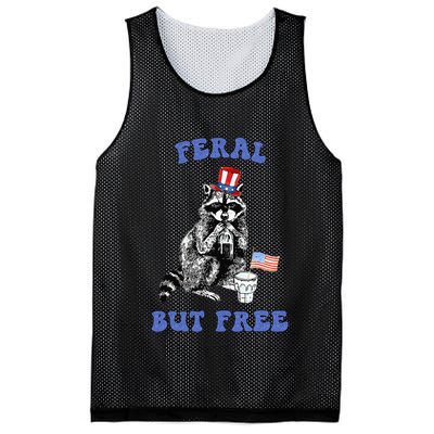 Feral But Free Funny 4th Of July Raccoon Independence Day Mesh Reversible Basketball Jersey Tank