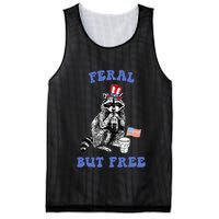 Feral But Free Funny 4th Of July Raccoon Independence Day Mesh Reversible Basketball Jersey Tank