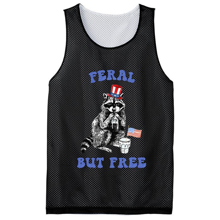 Feral But Free Funny 4th Of July Raccoon Independence Day Mesh Reversible Basketball Jersey Tank
