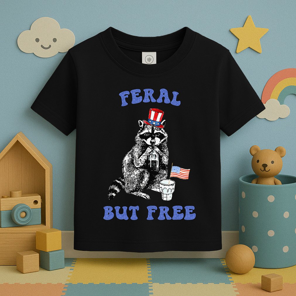 Feral But Free Funny 4th Of July Raccoon Independence Day Toddler T-Shirt