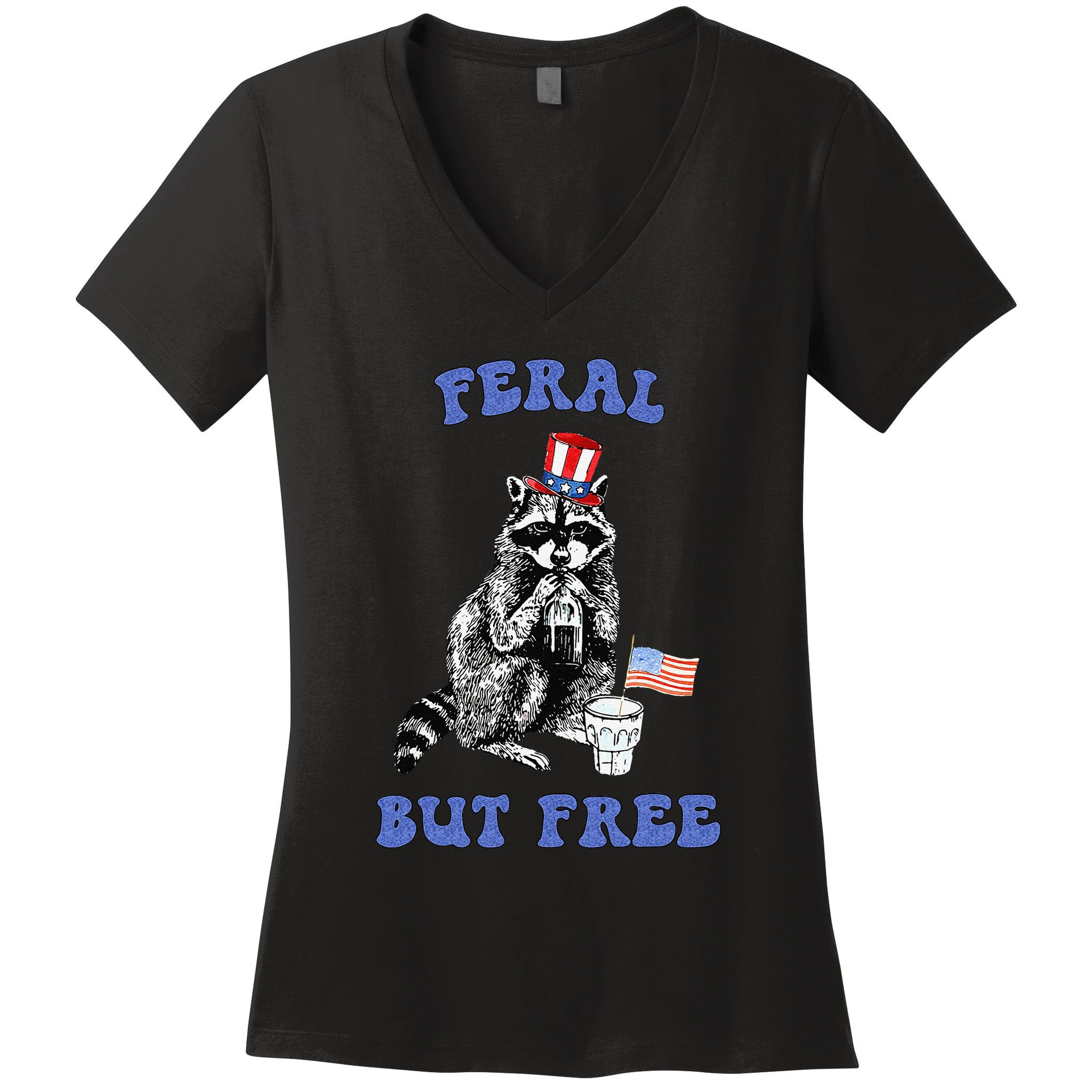 Feral But Free Funny 4th Of July Raccoon Independence Day Women's V-Neck T-Shirt