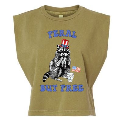 Feral But Free Funny 4th Of July Raccoon Independence Day Garment-Dyed Women's Muscle Tee