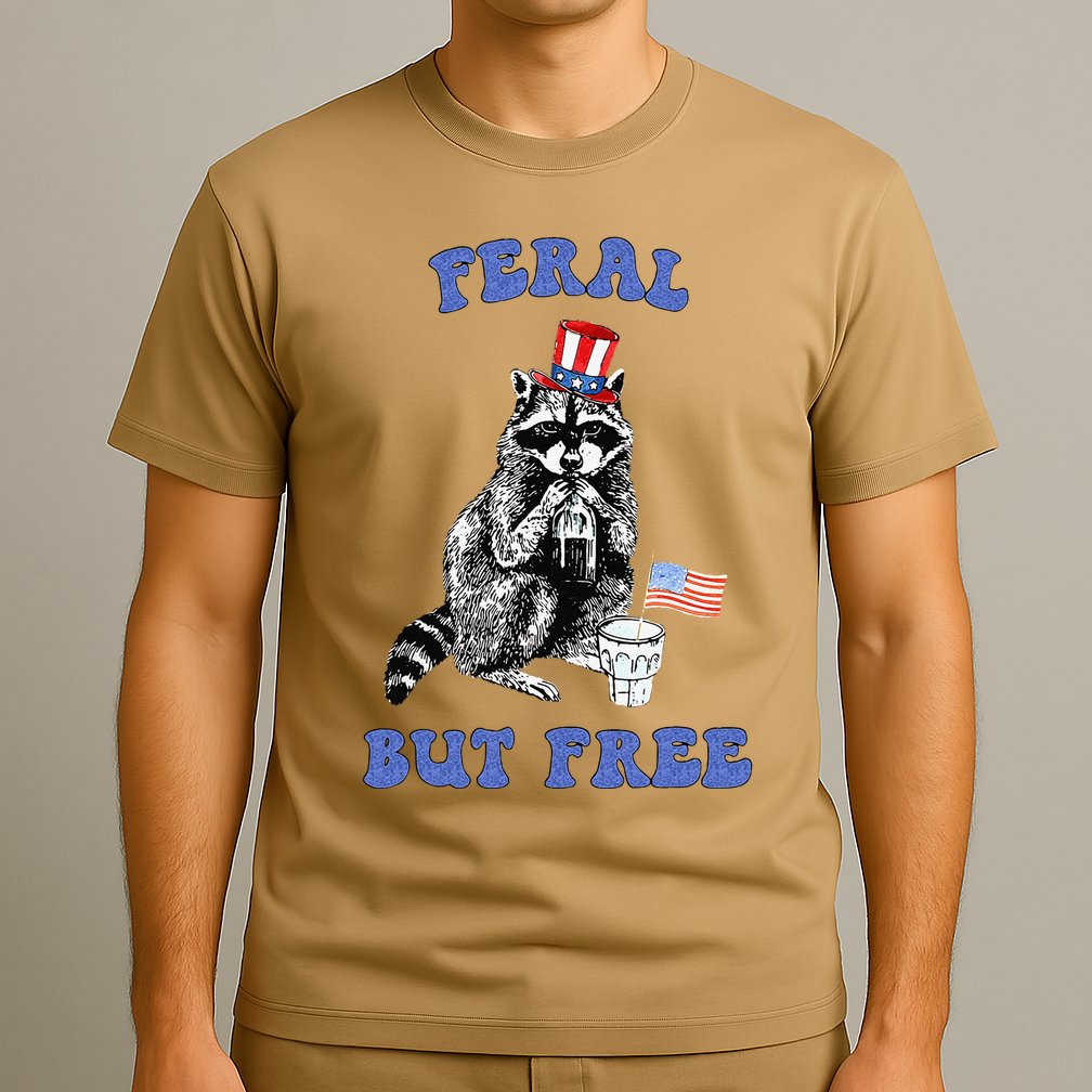 Feral But Free Funny 4th Of July Raccoon Independence Day T-Shirt