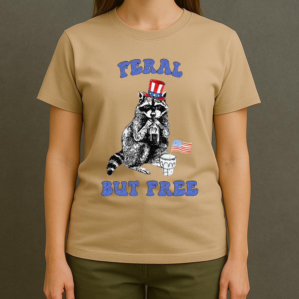 Feral But Free Funny 4th Of July Raccoon Independence Day T-Shirt
