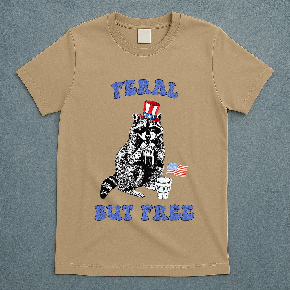 Feral But Free Funny 4th Of July Raccoon Independence Day T-Shirt