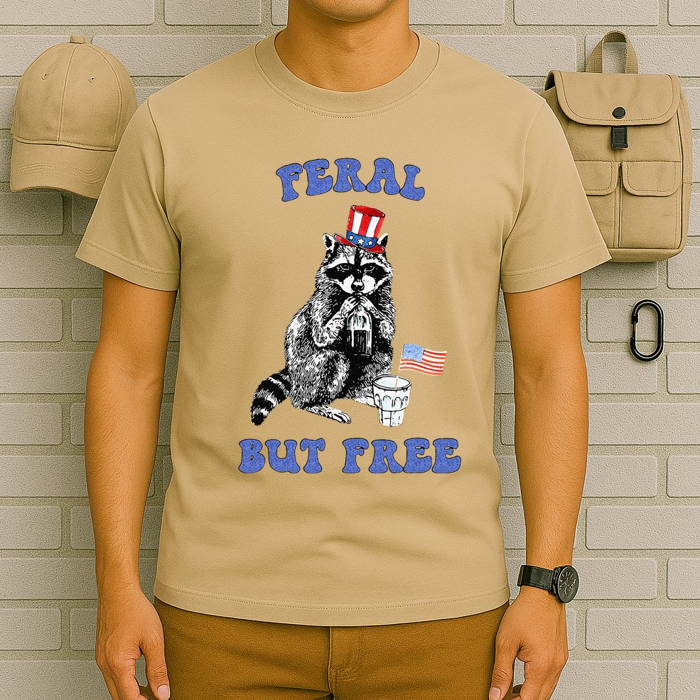 Feral But Free Funny 4th Of July Raccoon Independence Day T-Shirt