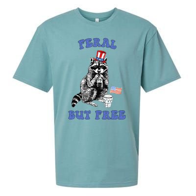 Feral But Free Funny 4th Of July Raccoon Independence Day Sueded Cloud Jersey T-Shirt