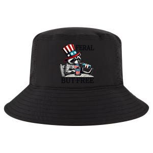 Feral But Free Patriotic Raccoon Funny Usa Cool Comfort Performance Bucket Hat