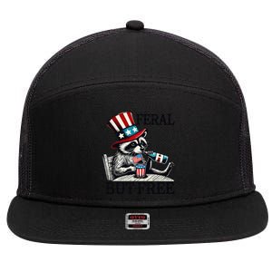 Feral But Free Patriotic Raccoon Funny Usa 7 Panel Mesh Trucker Snapback Hat