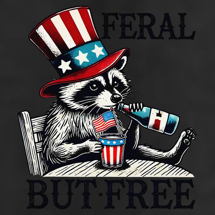 Feral But Free Patriotic Raccoon Funny Usa 7 Panel Mesh Trucker Snapback Hat