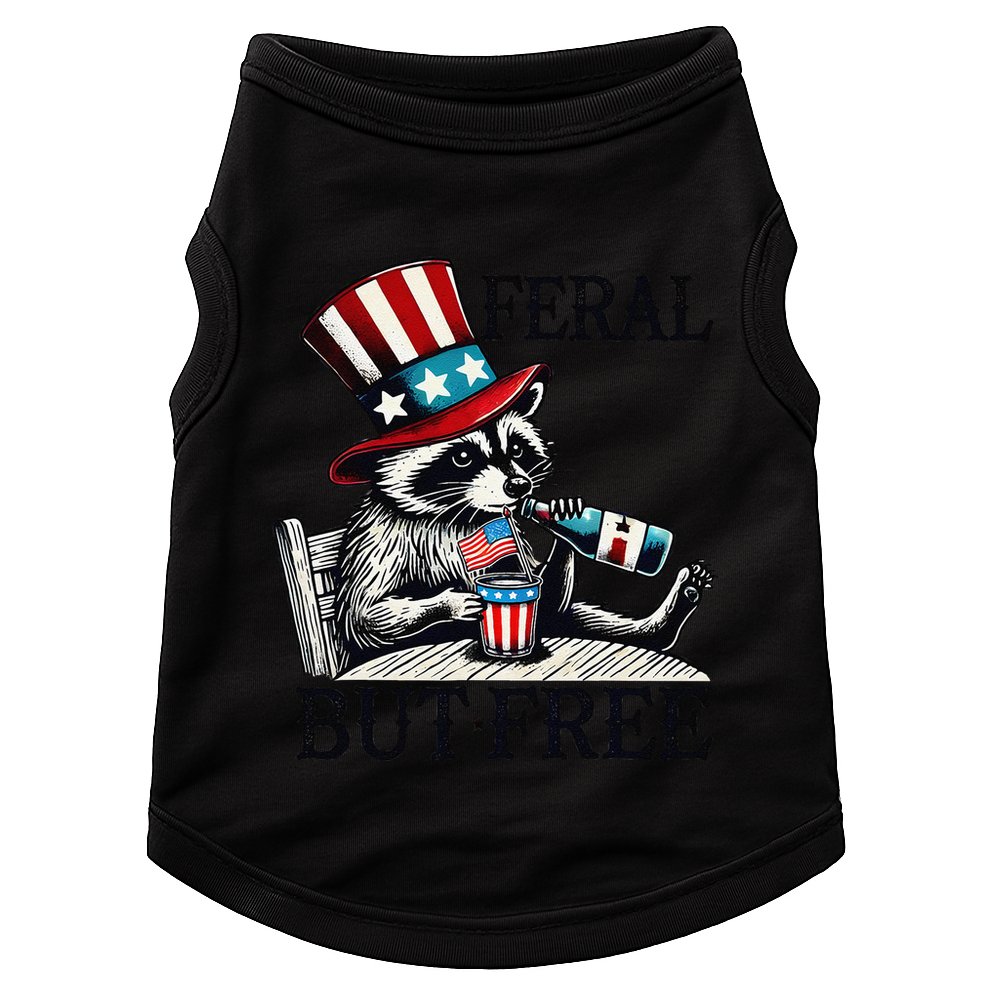 Feral But Free Patriotic Raccoon Funny Usa Doggie Tank