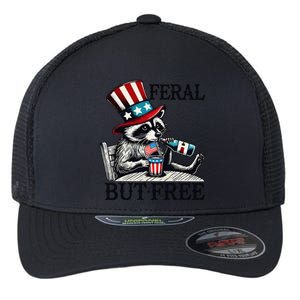 Feral But Free Patriotic Raccoon Funny Usa Flexfit Unipanel Trucker Cap