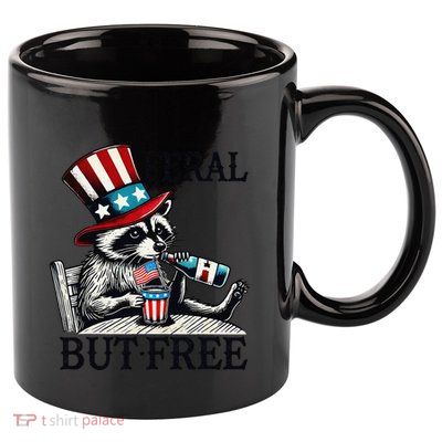 Feral But Free Patriotic Raccoon Funny Usa 11oz C Handle Ceramic Mug