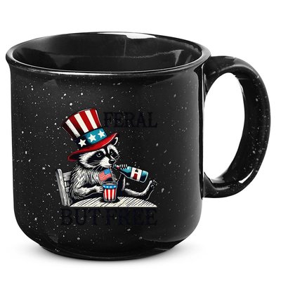Feral But Free Patriotic Raccoon Funny Usa 15oz Campfire Ceramic Mug