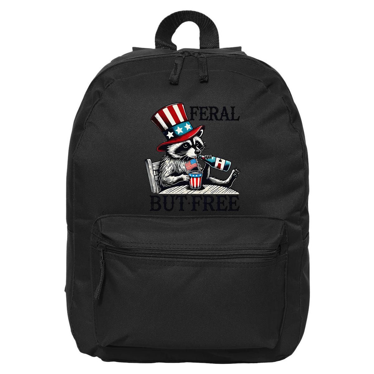 Feral But Free Patriotic Raccoon Funny Usa 16 in Basic Backpack