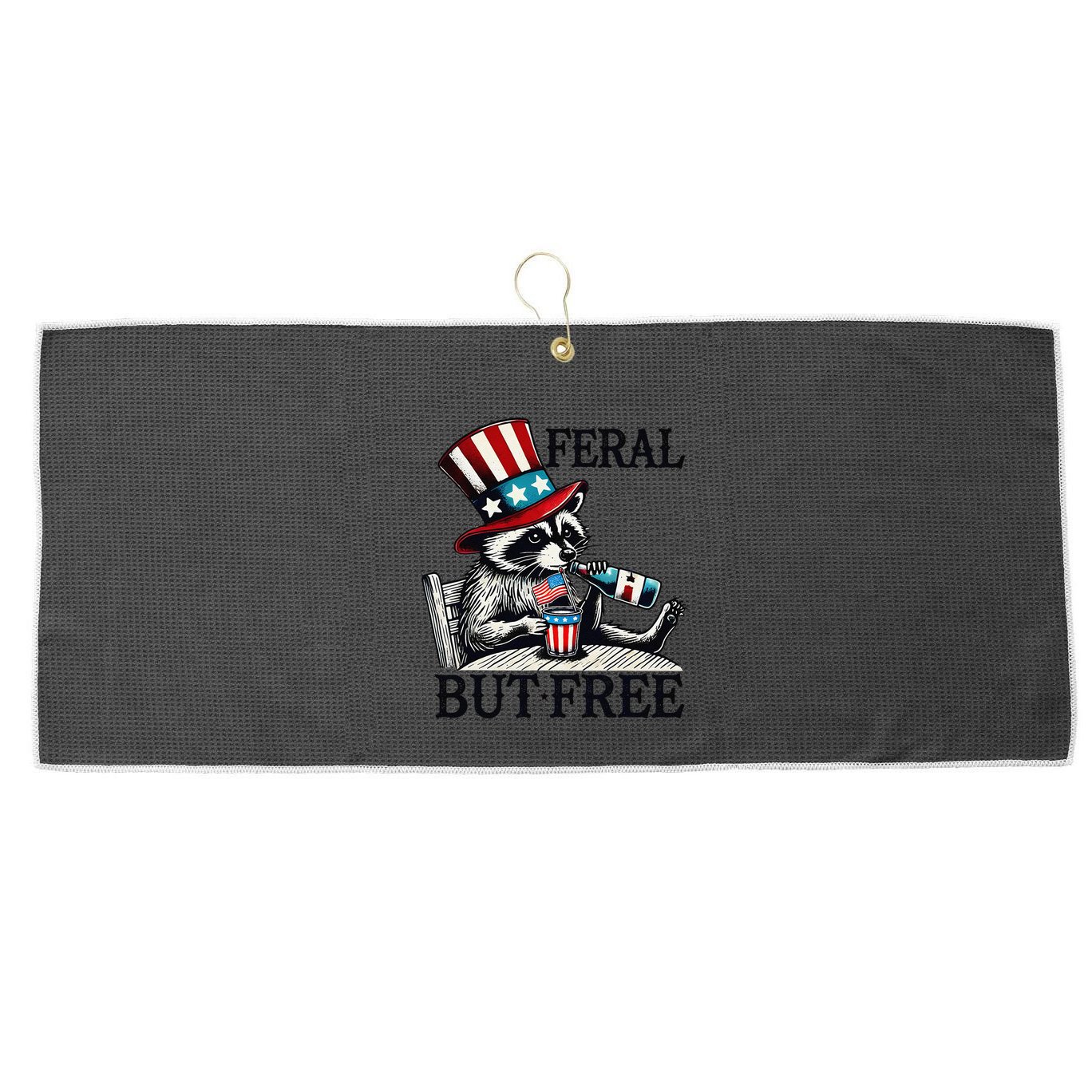Feral But Free Patriotic Raccoon Funny Usa Large Microfiber Waffle Golf Towel