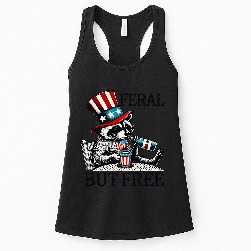 Feral But Free Patriotic Raccoon Funny Usa Womens Tank Top