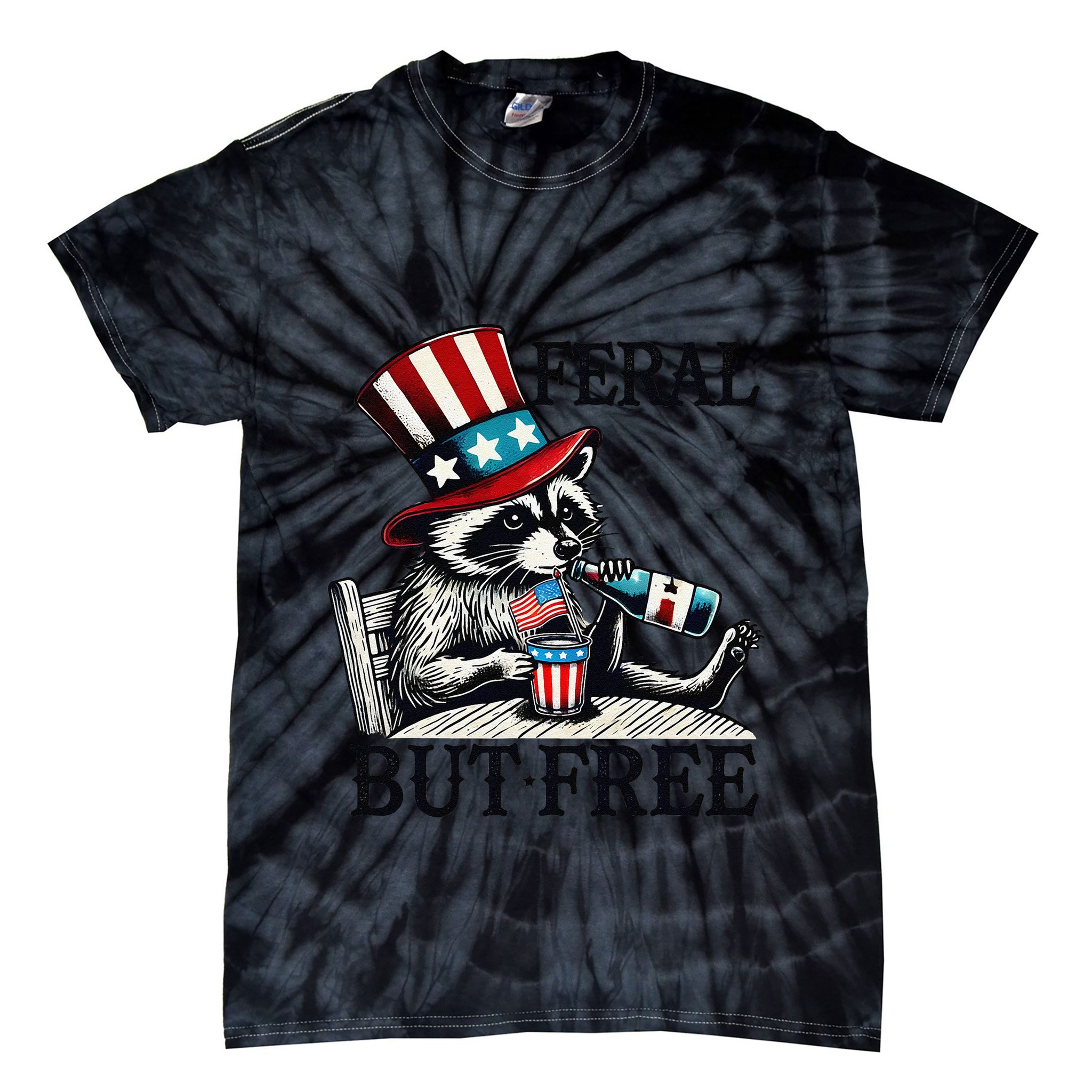 Feral But Free Patriotic Raccoon Funny Usa Tie-Dye T-Shirt