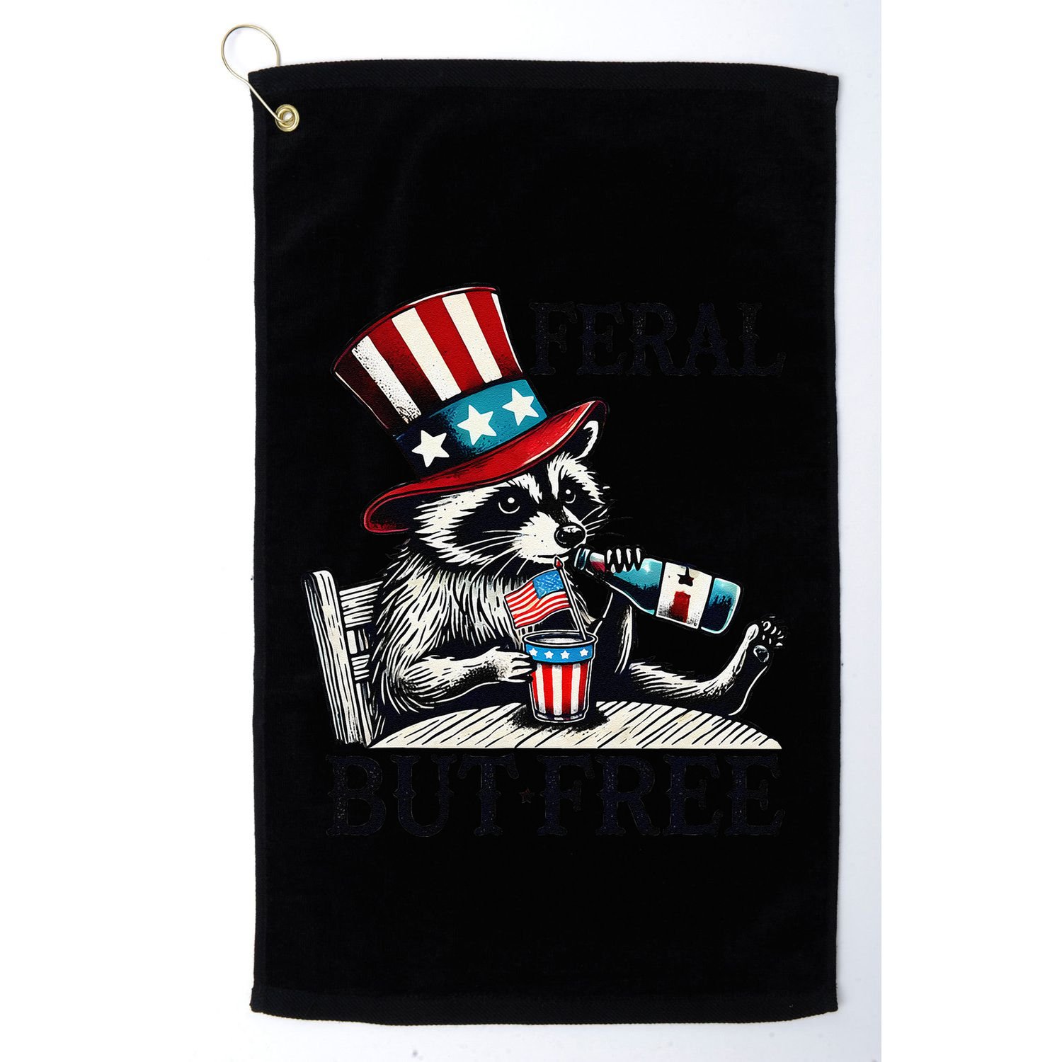 Feral But Free Patriotic Raccoon Funny Usa Golf Towel