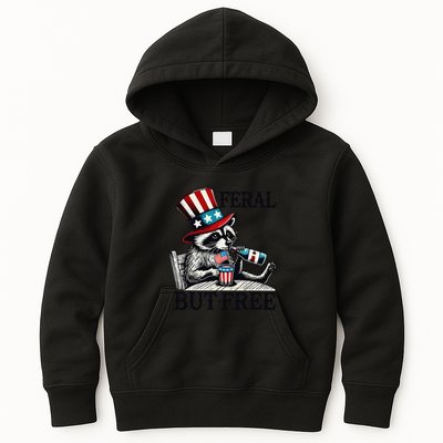 Feral But Free Patriotic Raccoon Funny Usa Kids Hoodie