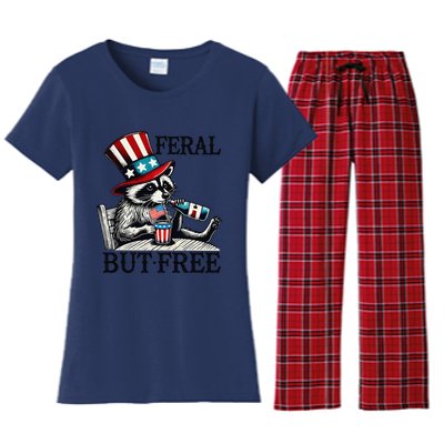 Feral But Free Patriotic Raccoon Funny Usa Women's Flannel Pajama Set