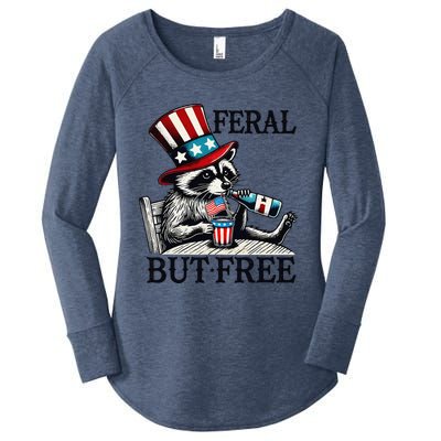 Feral But Free Patriotic Raccoon Funny Usa Women's Perfect Tri Tunic Long Sleeve Shirt