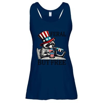 Feral But Free Patriotic Raccoon Funny Usa Ladies Essential Flowy Tank