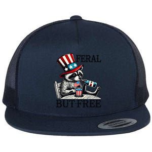 Feral But Free Patriotic Raccoon Funny Usa Flat Bill Trucker Hat