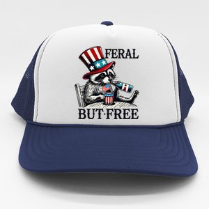 Feral But Free Patriotic Raccoon Funny Usa Trucker Hat