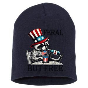 Feral But Free Patriotic Raccoon Funny Usa Short Acrylic Beanie