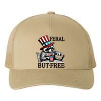 Feral But Free Patriotic Raccoon Funny Usa Yupoong Adult 5-Panel Trucker Hat