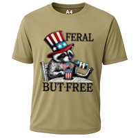 Feral But Free Patriotic Raccoon Funny Usa Cooling Performance Crew T-Shirt