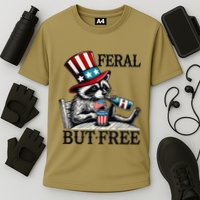 Feral But Free Patriotic Raccoon Funny Usa Cooling Performance Crew T-Shirt